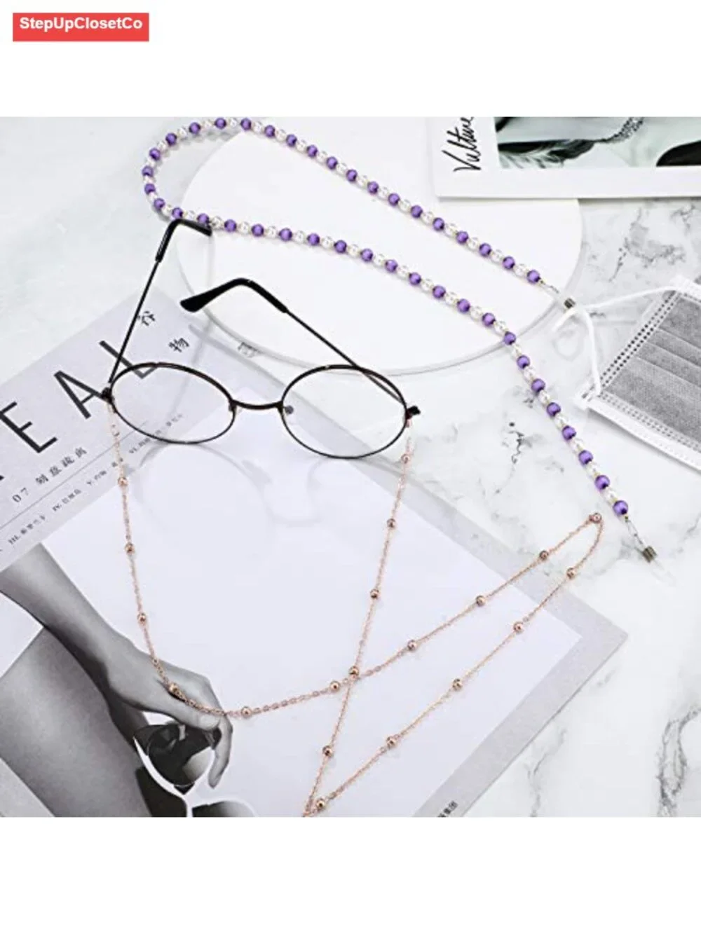 Beaded Eyeglass Chains for Women, 8 Pack with Silicone Lobster Clasps